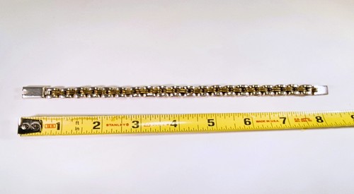 Sterling Silver Bar Link Bracelet, Connecting Twisted Brass Links, Slide Closure - Picture 5 of 5