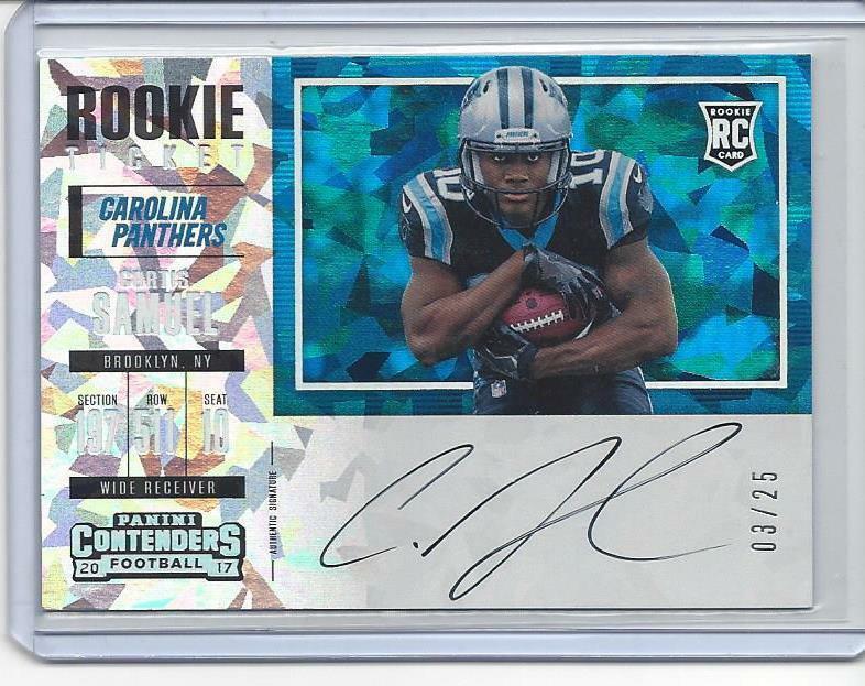 CURTIS SAMUEL 2017 CONTENDERS VARIATION CRACKED ICE ON CARD AUTO RC #D 3/25