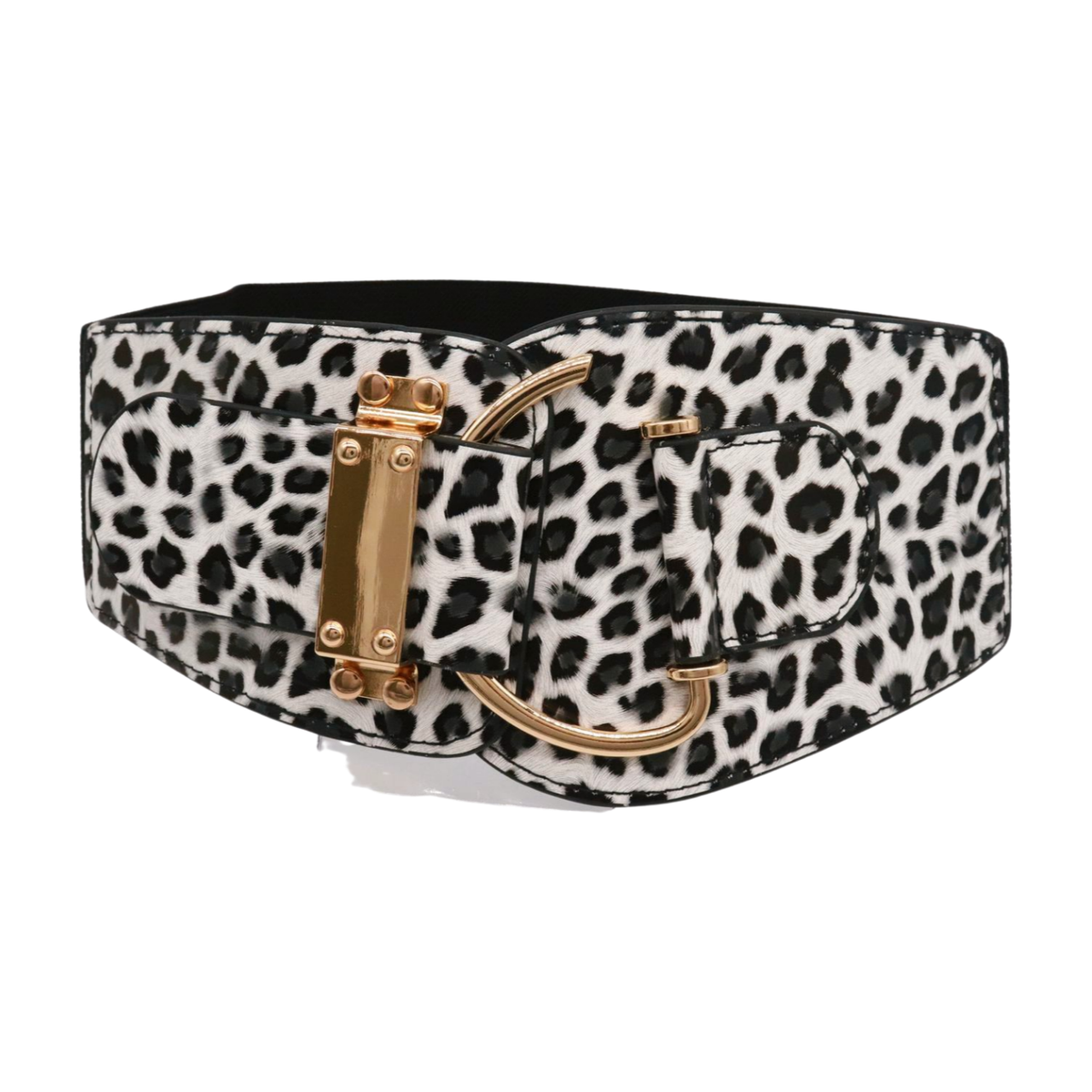 Women Leopard Animal Print Elastic Wide Cheetah Belt Gold 