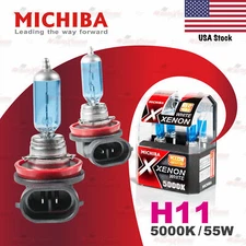 2x H11 711 MICHIBA 12V 55W Headlight Halogen Bulbs Lamps 5000K XENON Look WHITE