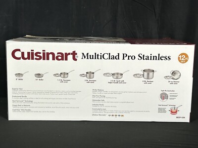 New Cuisinart Multiclad Pro Tri-Ply Stainless 12pc Cookware Set MCP-12N