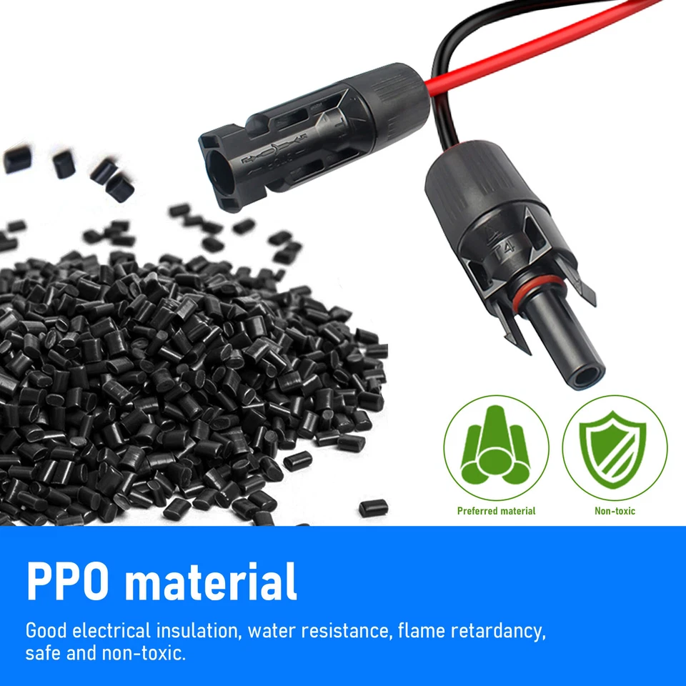 1 par de conectores solares de cable de extensión de panel solar negro + rojo calibre 10 AWG Foto 2 de 4