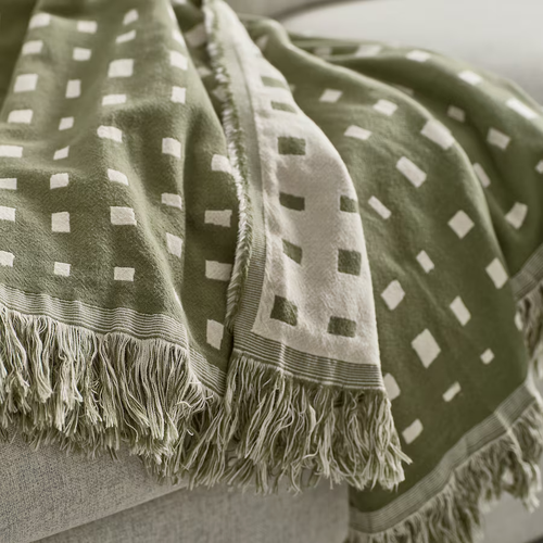 IKEA SVARTTÅG Plaid 130x170 cm – Graugrün/Weiß Baumwolldecke Tagesdecke - Bild 5 von 5