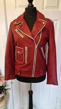 Each X Other Size M Red Leather Jacket With Cream Piped Detail