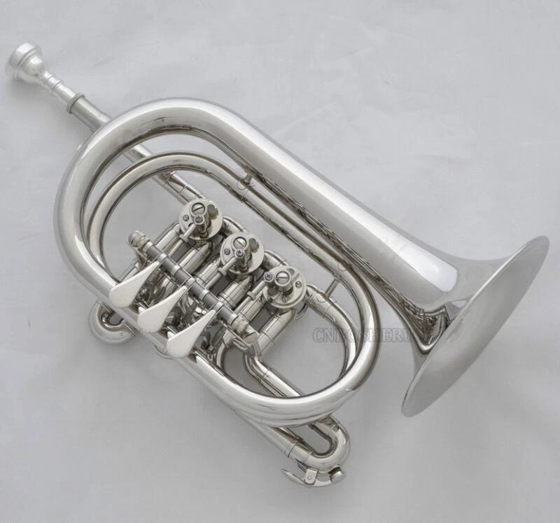Válvula giratoria de níquel plateado de alta calidad corneta cuerno Bb con estuche de cuero Foto 2 de 4