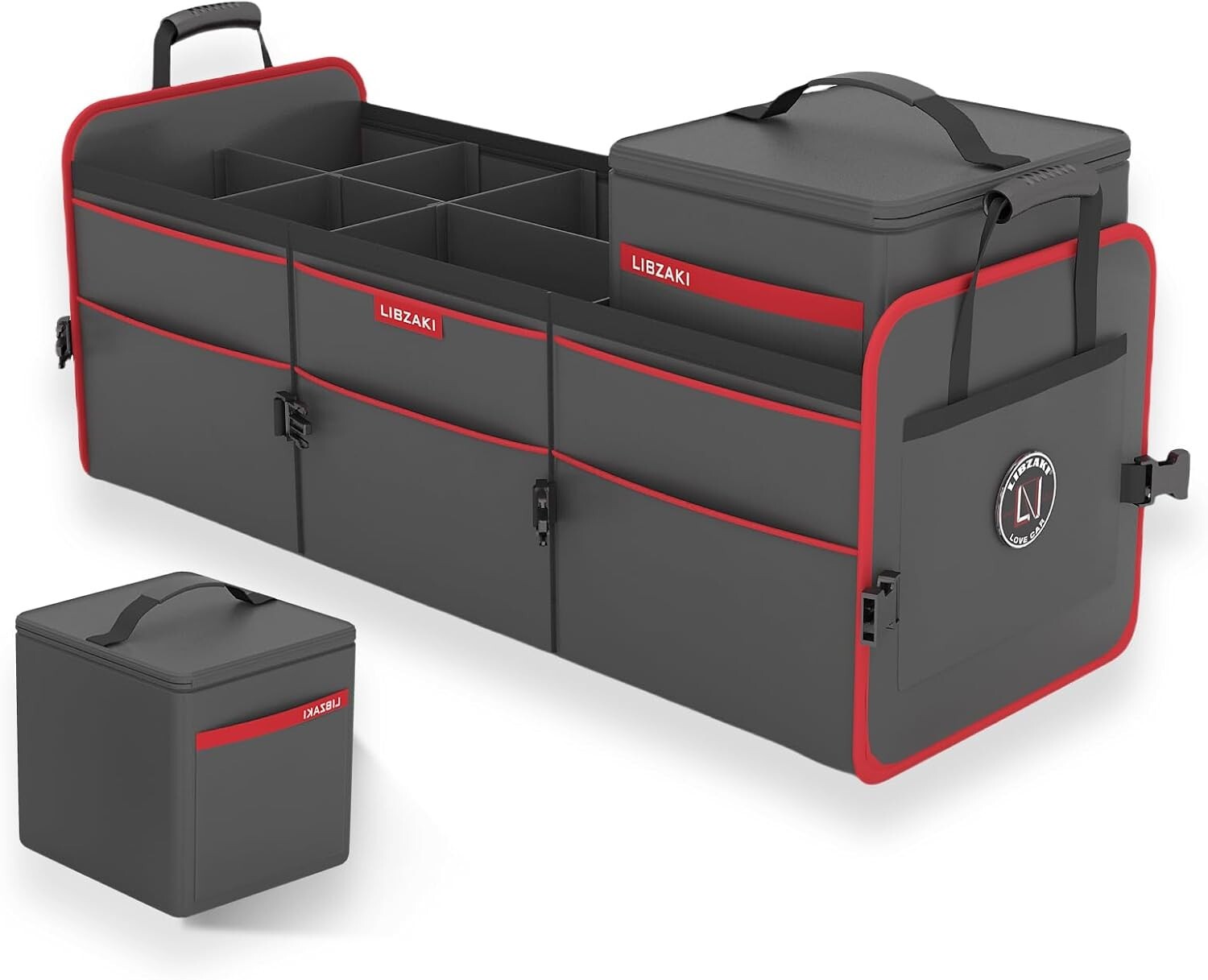 LIBZAKI Car Trunk Organizer,3 Compartments Big Trunk Storage, Large Capacity,...