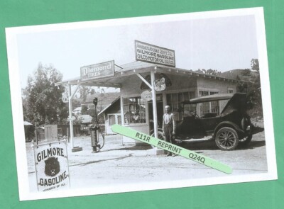 Found PHOTO of Old GILMORE Oil Gas Service Station & Vintage Car