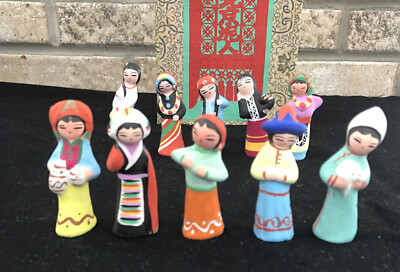 Early 1900's New in Box Set of Japanese Miniature Bisque Dolls Ten 10