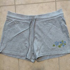 women's size M shorts gray color pull on with tie flowers 3" inseam