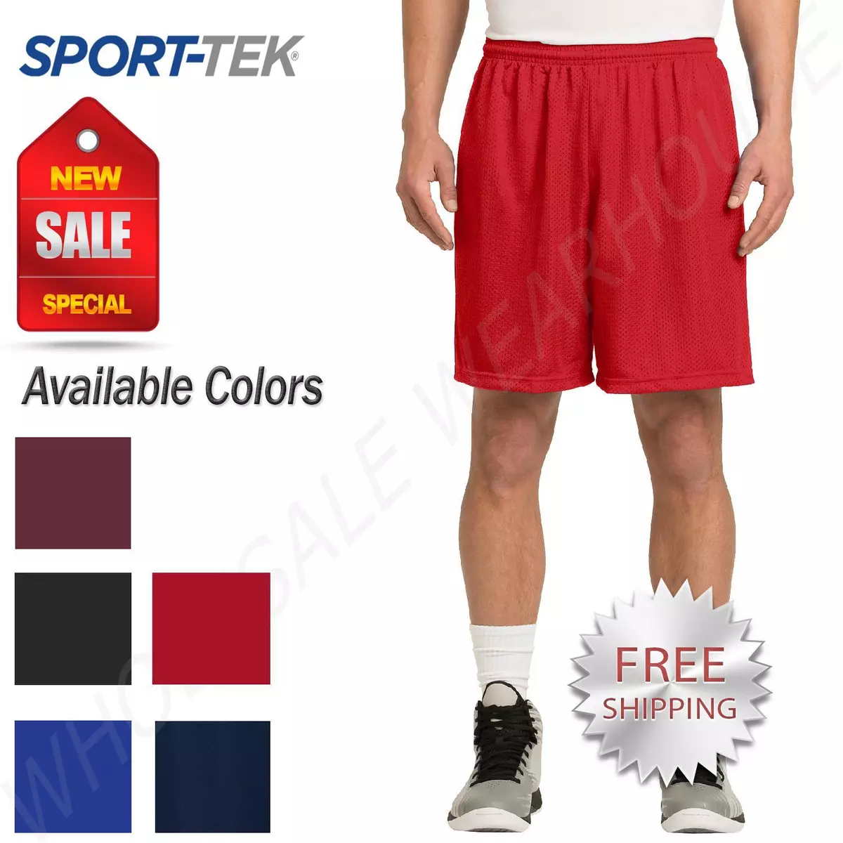 Sport-Tek Men's 7-inch inseam Elastic Waistband Mesh Short NO POCKETS ST510