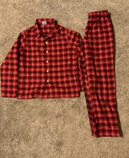 Land s End Kid s Kids Size 12 Red Plaid Winter Pajamas EUC