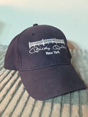 Vtg Mickey Mantle's Restaurant Strap Back Baseball Hat Blue Head Shots KC Caps