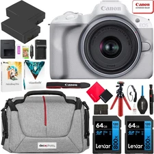 Canon EOS R50 Mirrorless Camera White + 18-45mm IS STM Lens Kit Essential Bundle