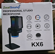 ZealSound KX6 Wireless Cardioid RGB Studio Microphone, Mute, Monitor, Black