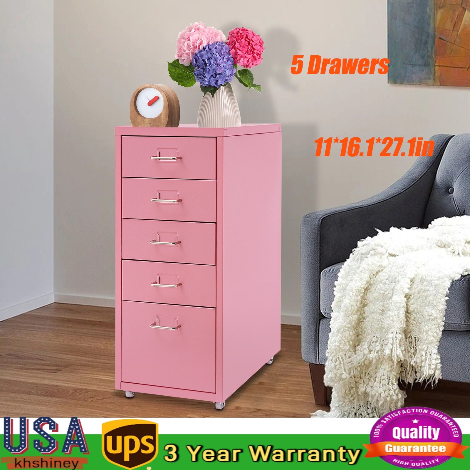 Metal File Storage Cabinet, 5 Drawer Under Desk Filing Cabinets with Wheels