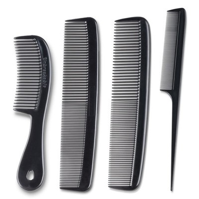 Mars Wellness 4 Piece Professional Comb Set Black - USA MADE - Fine Pro Tail Co