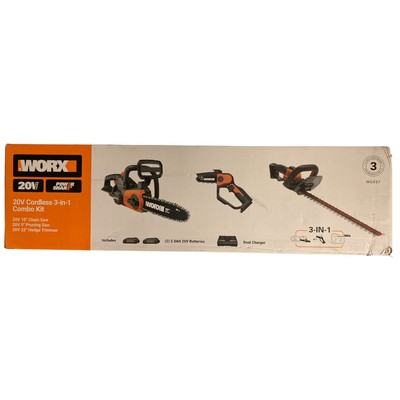 Worx 22'' Hedge Trimmer, 5'' Pruning Saw, 10'' Cordless Chainsaw Combo Kit, WG937