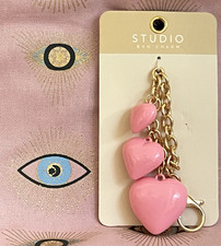 Puffy Triple Heart Pendant Keychain Bag Charm Pink Gold Lobster Closure Gift