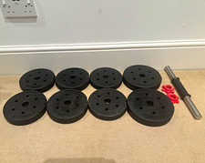 Adjustable 15kg Dumbbell Set Spinlock Handle Collars Weight Plates Black/Red