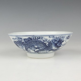 Chinese Antique Blue and White Porcelain Bowl with Dragon Pattern