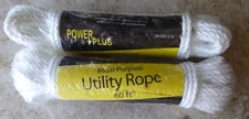 2 ea POWER PLUS 60FT BRAIDED WHITE UTILITY ROPE MULTI PURPOSE #54-687376