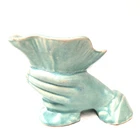 McCoy Hand Cornucopia Vase Aqua Blue Glaze Art Pottery Vintage USA