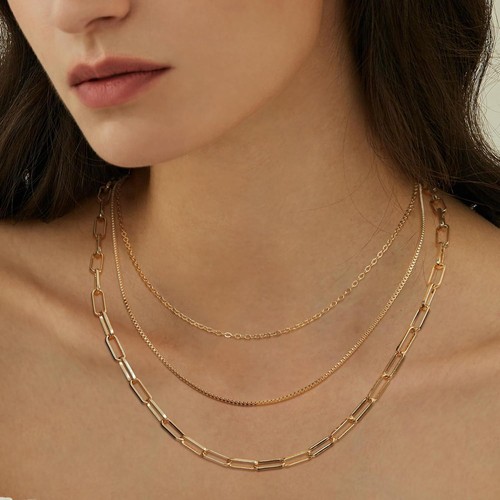 Gold Necklace for Women,Layered Gold Plated Chain Necklace Set Non Tarnish Trend - Picture 2 of 7