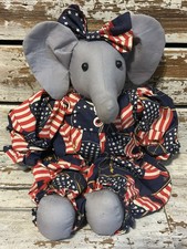 Vintage Hand Made Stuffed Elephant With Red White Blue Outfit