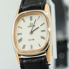 Exc 5 Vintage OMEGA De Ville Cal.1387 Gold Quartz Roman Dial Push Crown