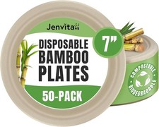 Bamboo Biodegradable Plates 50-Pack 7-inch Sturdy Microwave Safe Heavy Duty