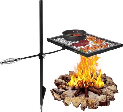Swivel Campfire Grill Heavy Duty Steel Grate Over Fire Camp Grill W/Carrying Bag