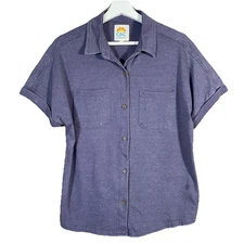 C&C California Boxy Collared Shirt Women S Purple Short Sleeve Pockets Button Up