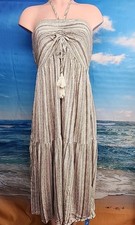 Nwt Cupshe Cream Black Geometric Stripes Pattern Summer Halter Dress Size Small
