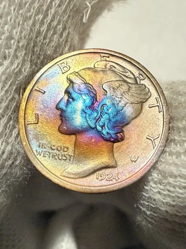 1924-D Mercury Dime Silver ---- Stunning Coin ---- AU+ Toned High Grade