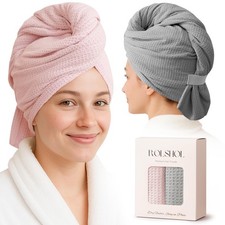 2 Pack Microfiber Hair Towel Wrap for Women, 32" x 11" Waffle Weave Hair Plop...