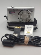 Nikon COOLPIX S3500 20.1MP Silver 7x Zoom VR Camera + SD Battery Case Tested