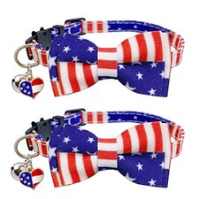 2 Pack 4th of July Cat Collar Breakaway with Bell  Pendant, USA FLAG 1