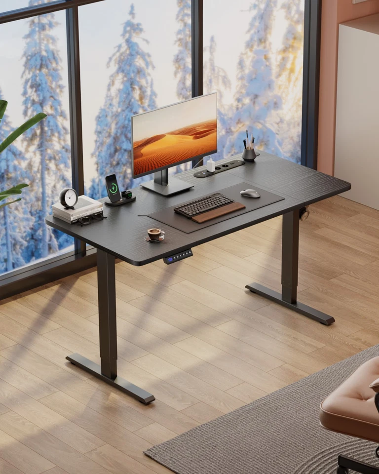 120/140/160cm Höhenverstellbarer Schreibtisch mit USB-Ladeanschluss & Steckdose - Bild 2 von 4