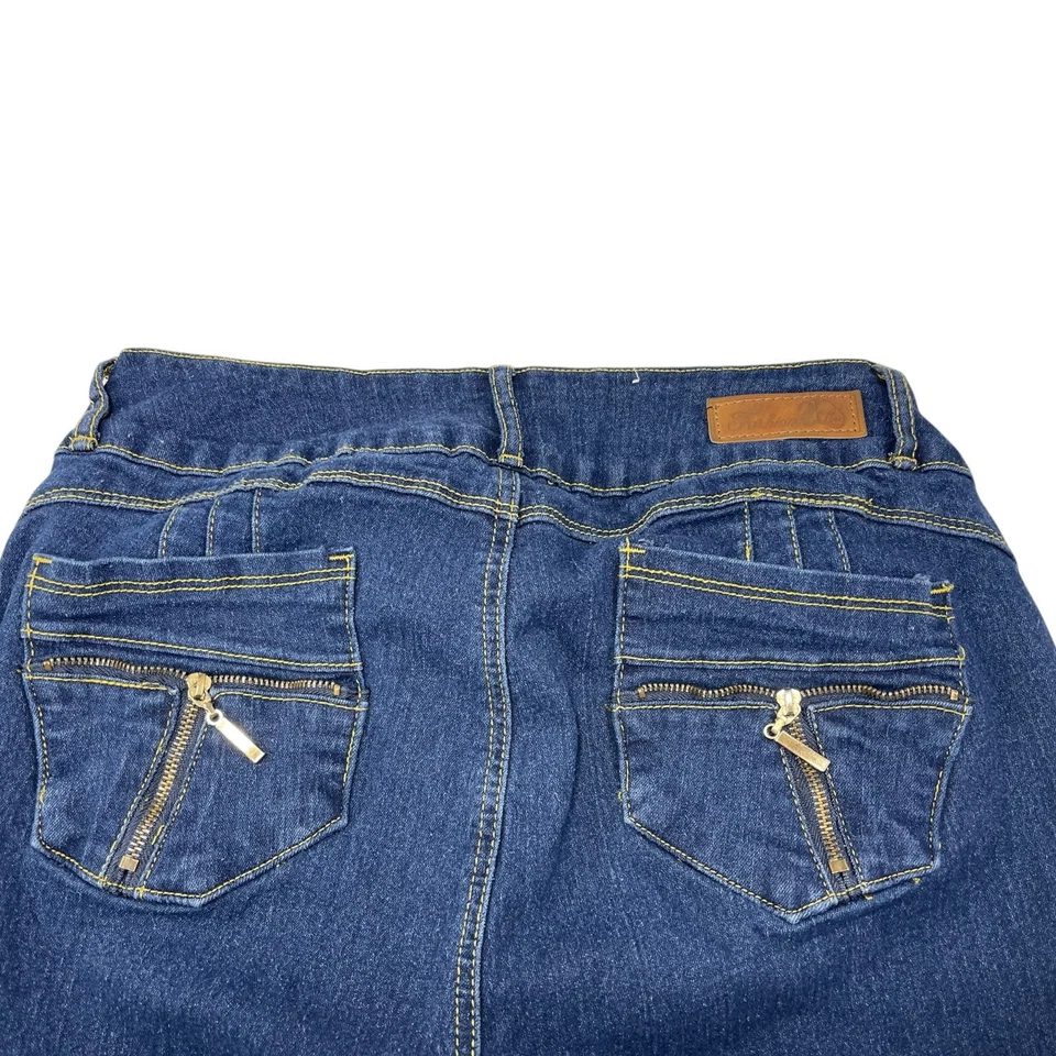 Pantalones de mezclilla ajustados de hilo amarillo 32x30,5 Fashion 2 Love para mujer junior talla 15 Foto 3 de 4