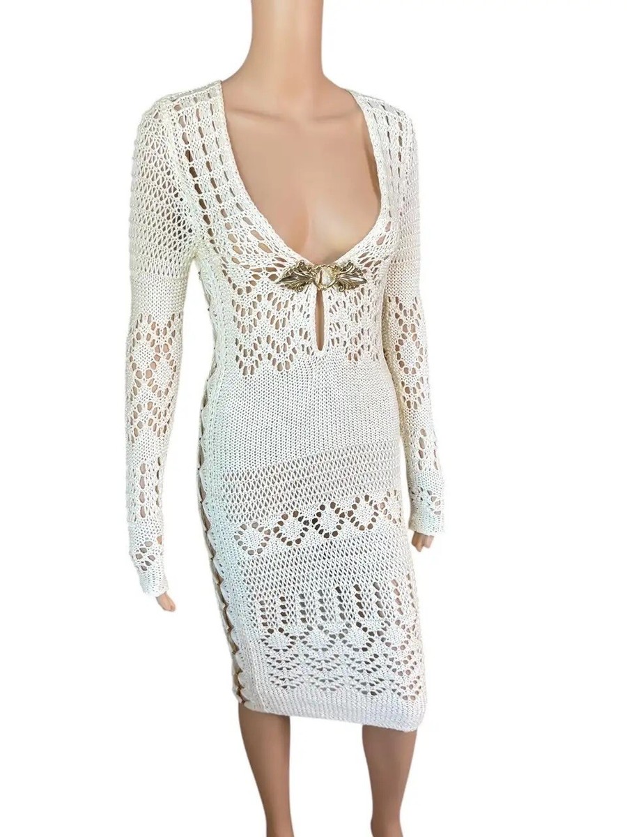 Emilio Pucci S/S 2011 Embellished Cutout Crochet Open Knit Ivory