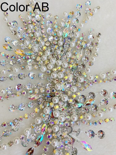 1X Beaded Applique Motif Sequin Faux Pearl Rhinestone Flower Wedding Bridal Trim - Photo 11/15