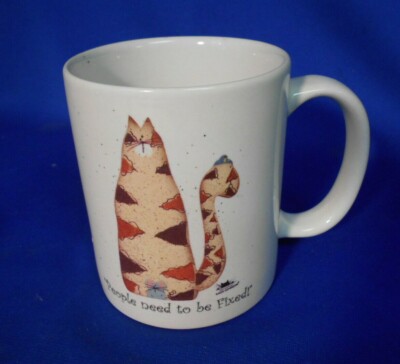Coffee Tea Cup Mug Cat & Mouse ''People need to be fixed'' Kao's Kingdom 3 3/4''