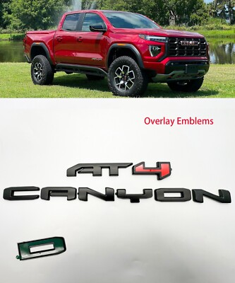 Front Grill Matte Black Red AT4 OVERLAY Emblem 2023+ Sierra 1500 - Foto 9