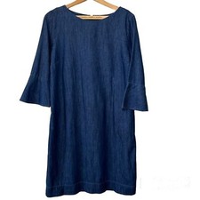 Talbots Cotton Denim 3/4 Flounce-Sleeve SHIFT DRESS, 3/4 back zip. Women  s 12