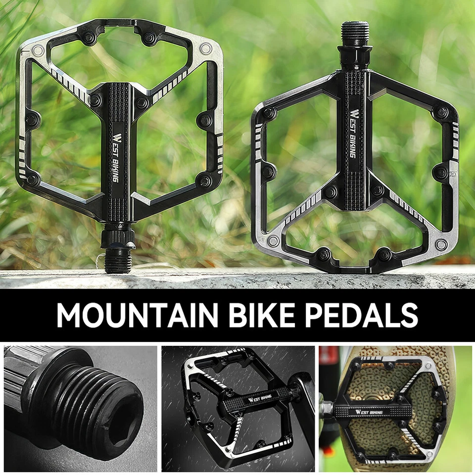 Bike Non-Slip Pedals Bicycle Pedal MTB Aluminum Alloy Sealed Bearing Pedal 9/16" - Image 2 of 4
