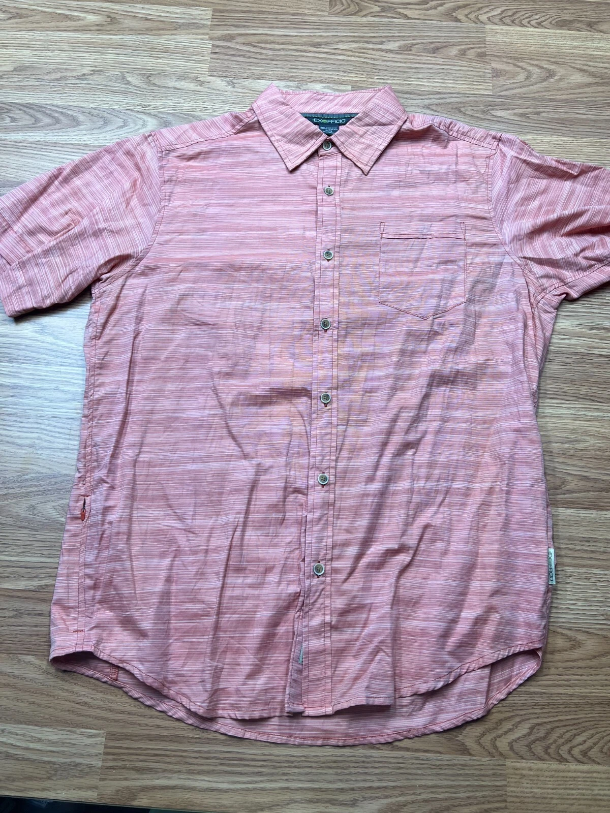 Exofficio Short Sleeve Outdoor Hiking Shirt Red Striped XL