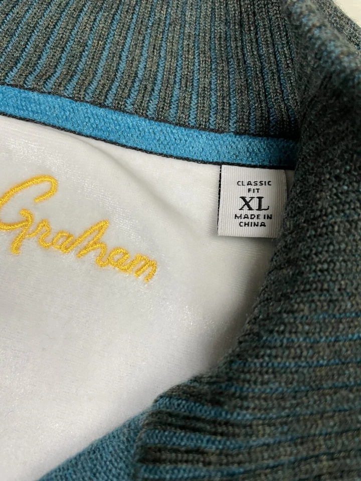 Robert Graham Men Size XL 100% Wool 1/4 Zip Green Pullover Sweater Fine Knit - Image 3 of 4