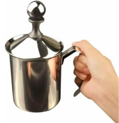 Manual Milk Creamer Hand Pump Frother Cappuccino Latte Coffee Foam Pitcher 