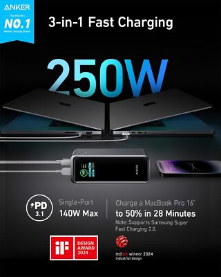 Anker Prime 3-Port Power Bank 27650mAh 250W USB-C Portable Charger