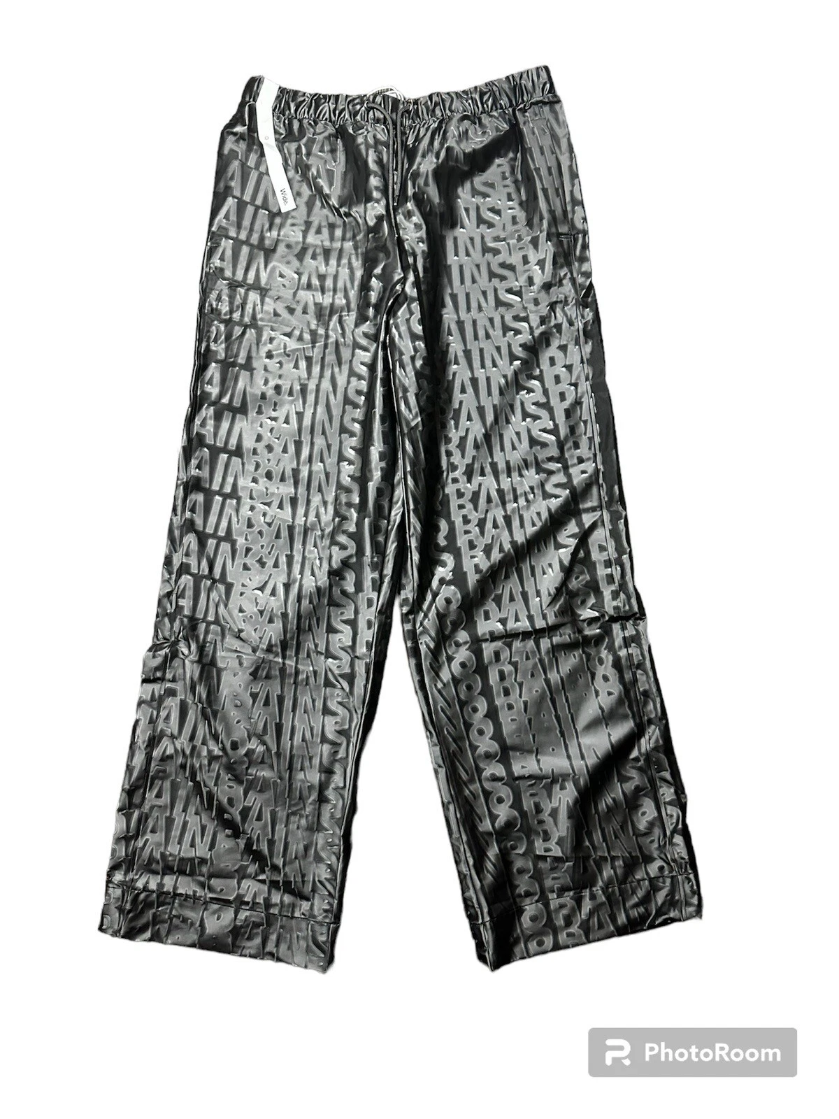 NWT Rains Black Monogram Wide Leg Waterproof Rain Pants Sz XL (Unisex)